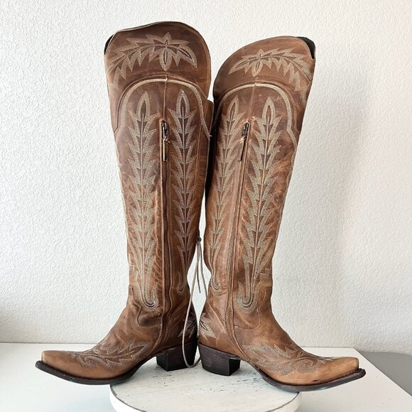 Lane LEXINGTON Over the Knee Womens Cowboy Boots 9 Brown Western Cowgirl Tall - Picture 7 of 12